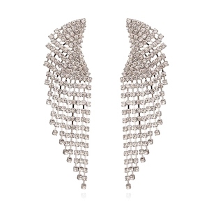 Vintage Exaggerated Tassel Earrings Alloy Flared Fan Shape Shiny Rhinestones Long Dangle Drop Elegant Party For Women