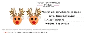 Détails des boucles d'oreilles renne de Noël avec strass colorés et dimensions