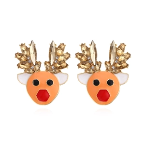 Boucles D'oreilles Renne De Noël Tête Alliage Émail Champagne Strass Animal Bijoux De Fête Pour Femmes
