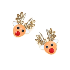 Boucles d'oreilles rennes de Noël avec cristaux colorés et émail orange brillant