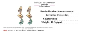Detail of creative cocktail glass earrings featuring zinc alloy drip oil and rhinestones