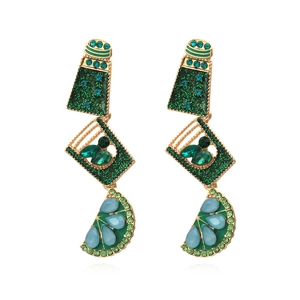 Creative multi-layer wine cup and lime earrings with green crystals and gold finish