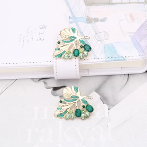 Hollow gold leaf earrings with multicolor green crystals and rhinestones for women