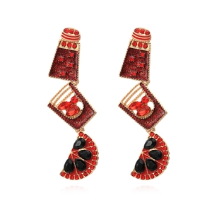 Creative multilayer fruit and wine cup earrings with red rhinestones and alloy plating