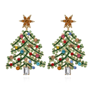 Weihnachtsbaum Ohrringe Legierung Grüne Emaille Bunte Strasssteine Festlicher Schmuck Für Frauen