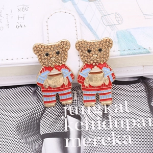 Exaggerated creative bear earrings with colorful rhinestones and winter festive design