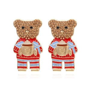Cute Bear Stud Earrings Alloy Rhinestone Enamel Drip Oil Winter Christmas Cartoon Animal Jewelry For Women