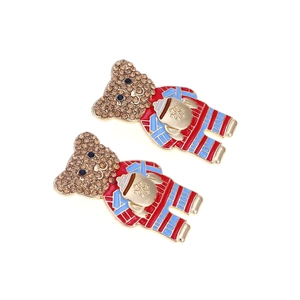 Cartoon bear earrings with brown rhinestones and colorful enamel drip oil finish