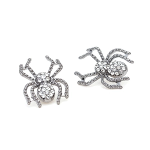 Retro insect spider earrings featuring sparkling rhinestones and silver-black alloy finish