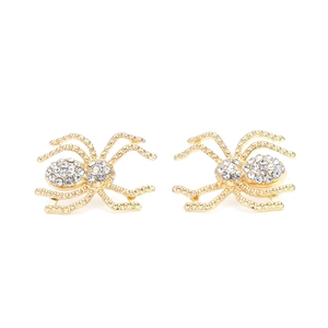 Gothic gold spider earrings with crystal rhinestones for Halloween party wear
