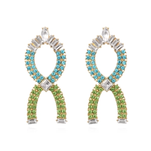 Alloy Rhinestone Intertwined Ribbon Stud Earrings Colorful Geometric Shiny Crystal Ear Jewelry For Women Nightclub Party
