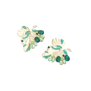 Chic hollow leaf earrings with green crystals and sparkling zircons in gold setting