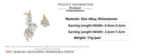 Asymmetric rhinestone flower drop earrings with zinc alloy details and exact dimensions