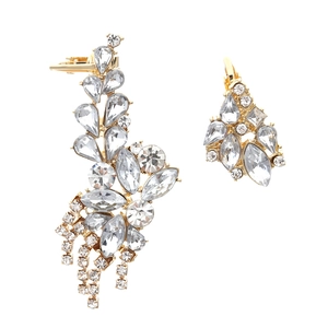 Asymmetric Floral Tassel Ear Cuff And Stud Earrings Alloy Rhinestone Exaggerated Vintage Elegant Jewelry For Women