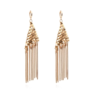 Vintage Long Tassel Drop Earrings With Copper Clasp And Aluminum Geometric Triangle Mesh Exaggerated Fashion For Women
