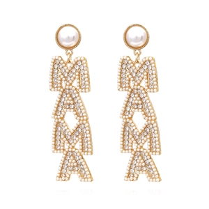 Boucles D'Oreilles Pendantes Longues Lettre MAMA Pour Femmes Alliage Faux Künstliche Perle Strass Bijoux Élégants Exagérés