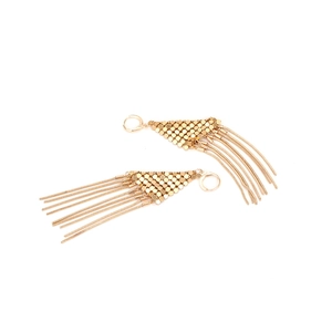 Golden vintage metal long tassel earrings with layered triangular sequins in boho style