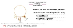 Detailed spec chart of baroque fruit necklace with fish pendant and size measurements