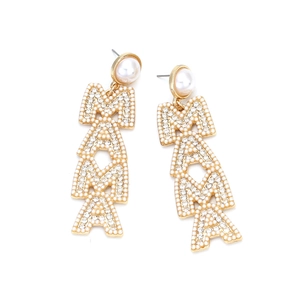 Boucles d'oreilles pendantes MAMA avec perles et strass sur base dorée chic