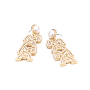 Boucles d'oreilles dorées MAMA avec perles blanches et strass brillants pour femmes