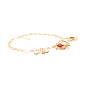 Vintage gold baroque necklace with white pearls and red rhinestone pomegranate pendant