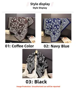 Three elegant floral silk scarves in coffee, navy, and black with vine print patterns