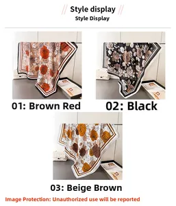 Three elegant French vintage floral silk scarves in brown, black, and beige colors