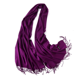 Deep purple faux cashmere scarf with fringe tassels for winter warmth and fashion