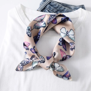 Women Satin Square Scarf Silk-like Small Neck Tie Headscarf Elegant Fashion Patterned Bandana For Office Daily Decor