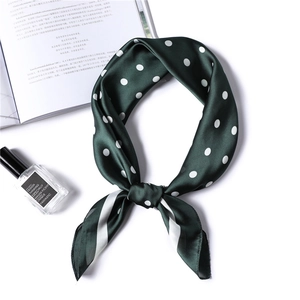 Elegant emerald green silk satin scarf with white polka dots for professional women