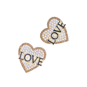 Boucles d'oreilles cœur élégantes avec perles, cristaux et émail bleu lettrage LOVE
