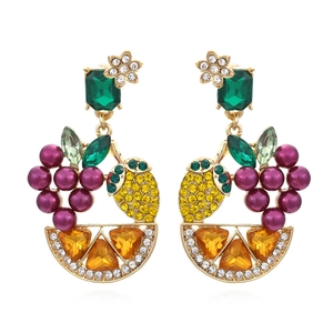 Orecchini Pendenti Frutta Uva Limone Lega Zinco Strass Perla Artificial Sintetica Bohemien Vintage Gioielli Esagerati Per Donne