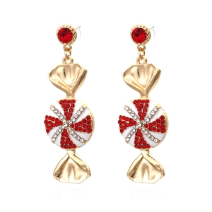 Candy Shape Drop Earrings Peppermint Stripe Red White Rhinestone Alloy Sweet Festive Jewelry For Women