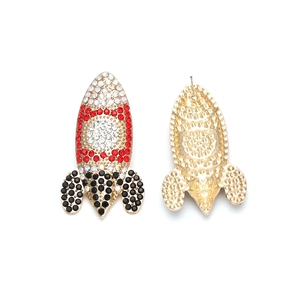 Sparkling crystal rocket stud earrings with gold plating and colorful rhinestones