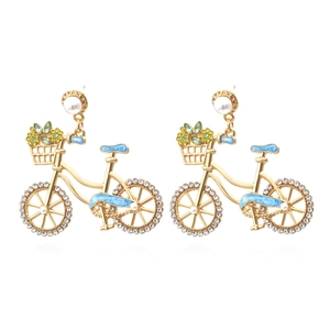 Bicycle Drop Earrings With Alloy Enamel Rhinestones And Imitation Artificial Pearl Cute Cartoon Jewelry For Women