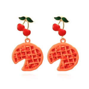 Boucles Oreilles Pendantes En Émail Alliage Cerise Et Tarte Pizza Bijoux Nourriture Dessin Animé Pour Femmes Nouveauté