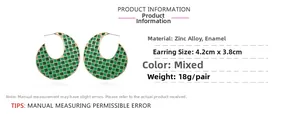 Detail view of green and white checkerboard earrings with size 4.2cm by 3.8cm