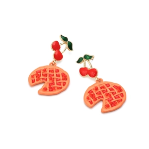 Boucles d'oreilles pendantes émail cerise et pizza pour femme en alliage coloré