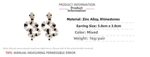 Détails des dimensions des boucles d'oreilles serpent noir et blanc à strass