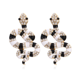 Boucles D'oreilles Serpent Alliage De Zinc Strass Émail Animal Déclaration Pendantes Pour Femmes Brillant Tendance Mode