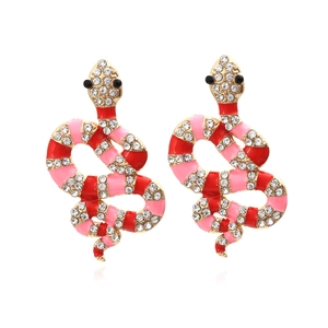 Boucles d'oreilles serpent en émail rouge et rose avec strass en cristal brillant