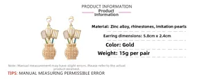 Creative gold cutlery earrings with imitation pearls and rhinestones details