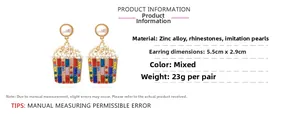 Detail specifications for popcorn pearl earrings showing size 5.5cm x 2.9cm and 23g weight