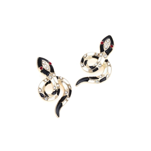 Exaggerated cobra stud earrings with colorful enamel and sparkling crystal accents