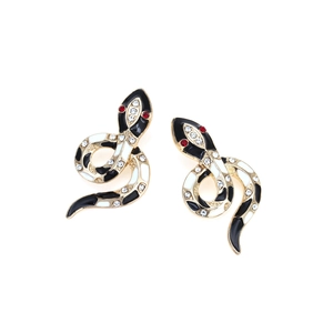 Exaggerated cobra stud earrings with colorful oil drip and sparkling white rhinestones