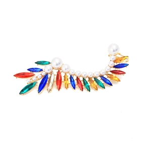 Manchette d'oreille géométrique avec cristaux colorés, perles et finition dorée