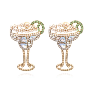 Cocktail Glass Dangle Earrings With Alloy Faux Artificial Pearl Rhinestone Creative Multicolored Crystal Party Jewelry For Women