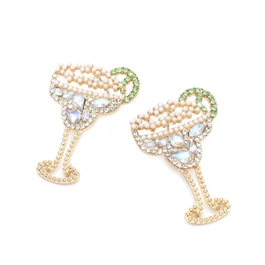 Vintage gold cocktail glass earrings with pearls and crystals in a geometric design