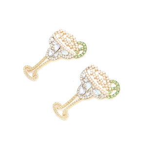 Creative cocktail glass earrings with pearls and crystals on a gold-plated base