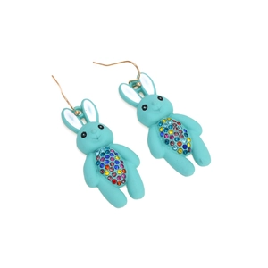 Cute light blue bunny drop earrings with rhinestones and golden metal hooks